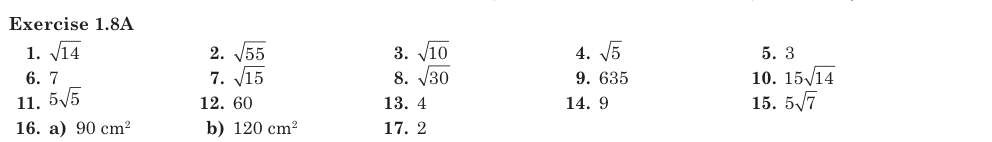 Answers for Exercise 1.8A