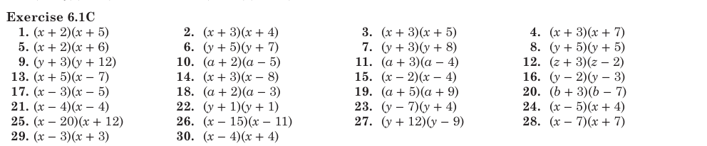 Answers for Exercise 6.1C
